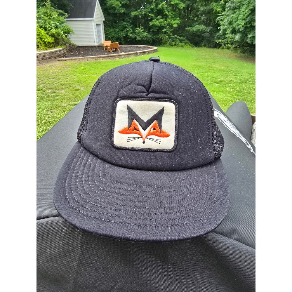 Vintage Colourtrans Fox Patch Trucker Hat Black Mesh Snapback Cap Mens OSFA